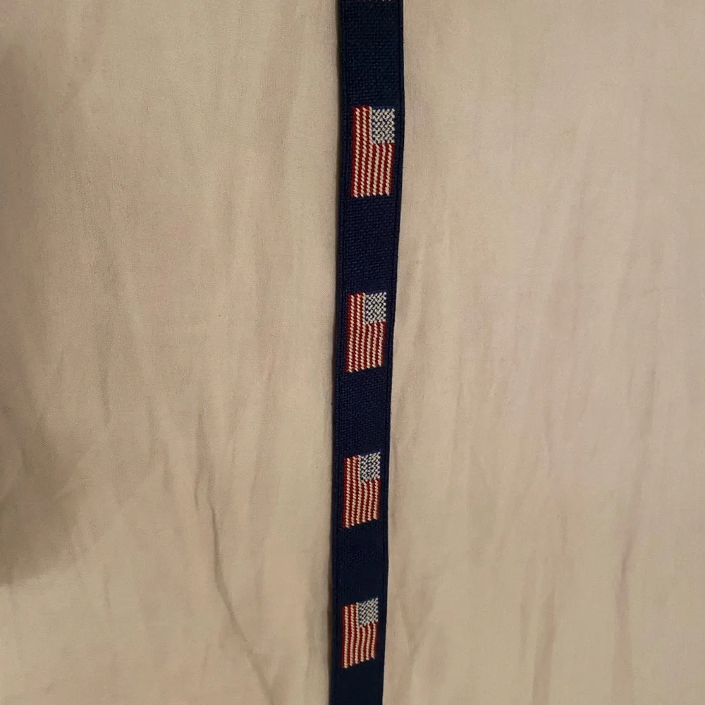 Men's Navy and Brown Flag Pattern needle point Belt - Picture 5 of 8